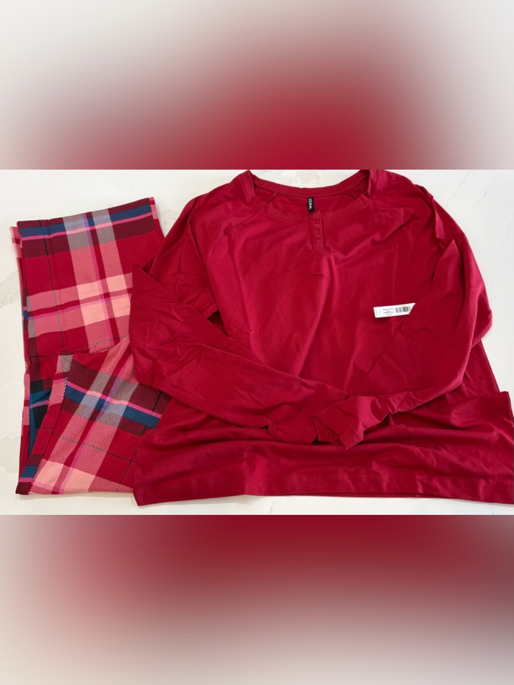 SOMA XL / XLARGE FAMILY PAJAMA RED HENLEY & SNUGGLE PLAID PANTS SET NEW NWT